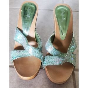 Qupid Wooden Platform Heels with Sequins & Studded Accents - US Women's 6